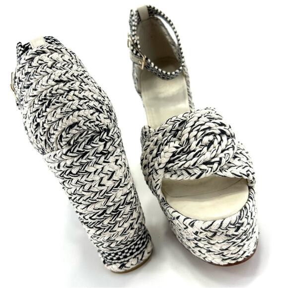 Antolina Paris Barbara Platform High Heel Sandal Sz 10 White Black Woven Cotton - Picture 5 of 16
